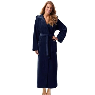 Afbeelding van Morgenstern Badjas voor dames, extra lang, capuchon, velours, bamboe, katoen, microvezel, Donkerblauw