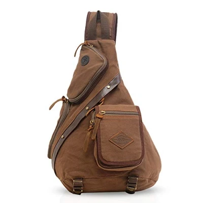 Afbeelding van FANDARE Retro Borsttas Heren Rugzak Dames Sling Bag Canvas Schoudertas voor Zaken Universiteit School Fietsen Camping Reizen, Bruin, Vrijetijdsrugzak