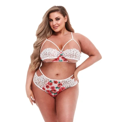 Afbeelding van Baci White Floral &amp; Lace High Waist BH set Curvy