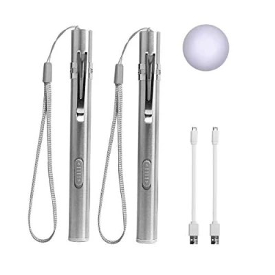 Afbeelding van LEAGY Set van 2 lichtpennen, medisch licht, verpleegster, USB oplaadbare led zaklamp, roestvrij staal, zaklamp met zakclip en koord voor artsen, studenten, artsen