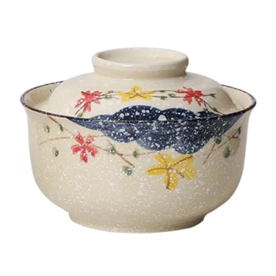 Afbeelding van Keramische ramen kom met deksel, 800 ml, soepkom, pho, vintage, Japans, keramiek, voor muesli, soep, Aziatische servies, magnetron en vaatwasser