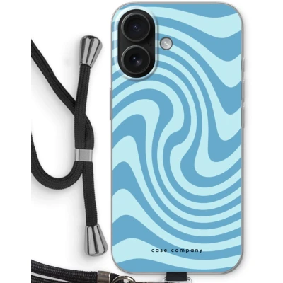 Afbeelding van Case Company® hoesje met Koord geschikt voor iPhone 16 Swirl Blauw Telefoonhoesje Zwart Bescherming aan alle Kanten en Over de Schermrand