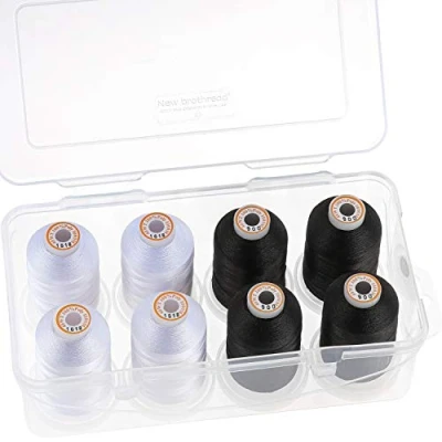 Afbeelding van New brothread Polyester borduurmachinegaren, 1000 m, met kunststof opbergdoos voor borduren en quilten, 4 x wit + zwart