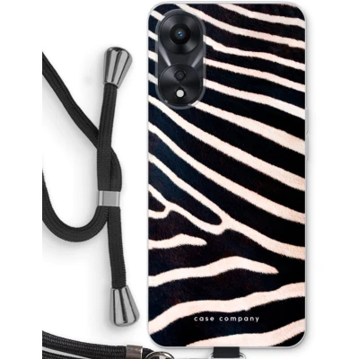 Afbeelding van Case Company® hoesje met Koord geschikt voor Oppo A58x Zebra Telefoonhoesje Zwart Bescherming aan alle Kanten en Over de Schermrand