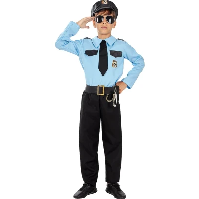Afbeelding van Funidelia Politieagentenkostuum voor jongens, politieagent, FBI, beroepen, kinderkostuum en accessoires Halloween, carnaval feesten. Maat 7 9 jaar Zwart