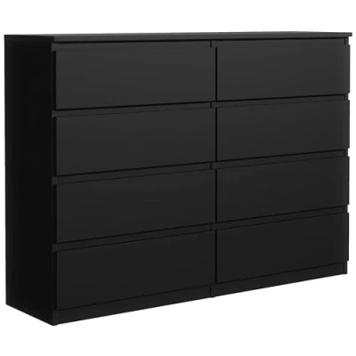 Afbeelding van commode zwart mat met 8 laden 120 cm, opbergkast, slaapkamer H: 101,5 L : cm. D: 39 laden, volwassenen