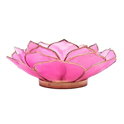 Afbeelding van Lotus sfeerlicht bladvorm roze goudrand 13.5cm