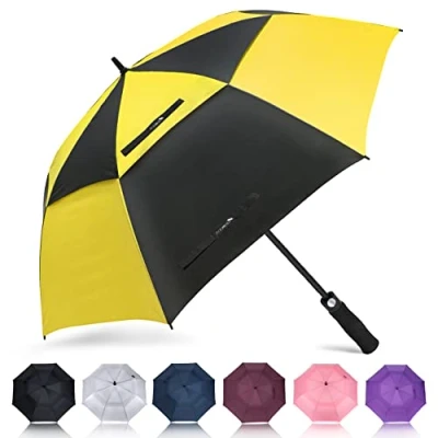 Afbeelding van ZOMAKE Automatische winddichte golfparaplu, 172 cm, extra grote paraplu, XXL, robuust, dubbele luifel, waterdicht, winddicht, paraplu&#039;s voor heren en dames (geel/zwart)