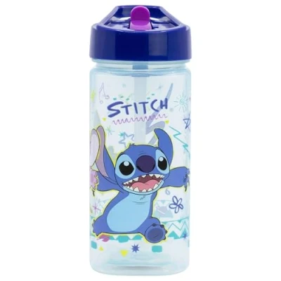 Afbeelding van Stitch Herbruikbare vierkante waterfles met geïntegreerd rietje, 510 ml