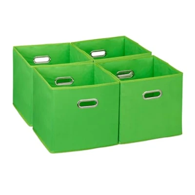 Afbeelding van Relaxdays opbergmand set van 4 stoffen opberger kastmanden 30x30 cm 2 handgrepen groen