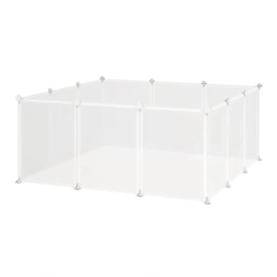Afbeelding van PawHut box doe het zelf puppy kleine huisdieren loopbox 12 panelen wit D06 101
