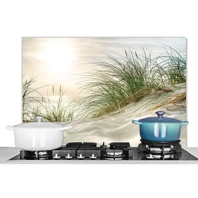 Afbeelding van KitchenYeah© Achtergrond voor afzuigkap, 90 x 60 cm, aluminium, keuken, wanddecoratie, spatbescherming, kookplaat, anti spat, duin eilanden water
