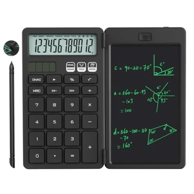 Afbeelding van NEWYES Rekenmachine, met schrijftablet en pen, werkt op zonne energie batterijen, geschikt voor studenten, gezinnen, kantoren (zwart)