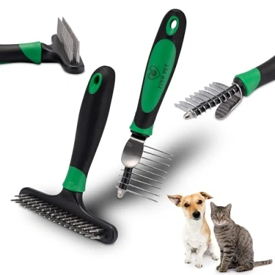 Afbeelding van FinoPet Set van 2 ontwarrende borstels met verschillende en haren, lange korte borstelharen, borstel epilator voor huisdieren, accessoires honden of katten