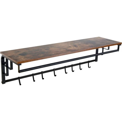 Afbeelding van Furnilux Kapstok 110 x 30 27 cm FAMILIE Hoedenplank met 8 Haken Industrieel Bruin