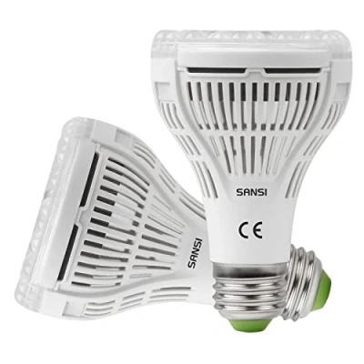Afbeelding van SANSI Set van 2 led plantenlampen, volspectrum, E27, 15 W, wit, plantenlicht voor kamerplanten, groeilamp broeikassen, binnentuin, bloemen, groenten, fruit