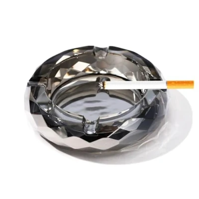 Afbeelding van Asbak van kristalglas voor sigaretten, sigaren, tafelasbak, tafeldecoratie thuis, kantoor, tafel (kristalgrijs, 11,9 cm)