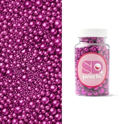 Image de SD Pearls Perles de sucre comestibles pour gâteaux, muffins et cupcakes (fuchsia métallisé, 3,4,5,7,10 mm, 100 g)