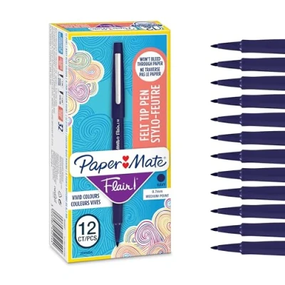 Afbeelding van Paper Mate Flair viltstiften gemiddelde punt 0,7 mm marineblauw verpakking van 12 stuks
