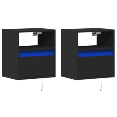 Image de vidaXL Tables de chevet murales avec lumières LED 2 pcs noir852092