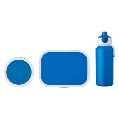 Afbeelding van Mepal Lunchset voor kinderen met pop up drinkfles, lunchbox en fruitbox Pauzeset school of onderweg Vaatwasmachinebestendig BPA vrij Blauw