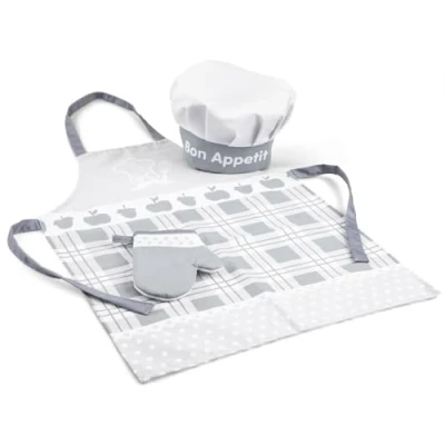 Afbeelding van New Classic Toys Keukenschort Wit/Zilver Inclusief Kookmuts en Ovenwant