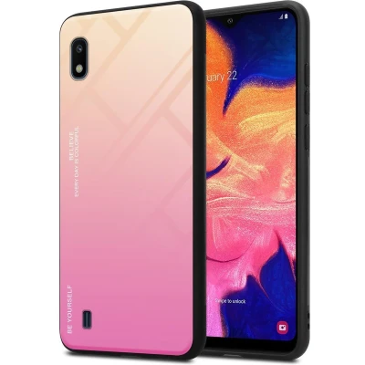 Afbeelding van Cadorabo Hoesje geschikt voor Samsung Galaxy A10 / M10 in GEEL ROZE Tweekleurige beschermhoes van TPU silicone Case Cover en achterzijde gehard glas