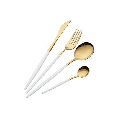 Afbeelding van 16 delig wit goud bestekset, roestvrij staal gouden &amp; inclusief dinermessen, dinervorken, dinerlepels/theelepels, voor 4 personen (wit goud)