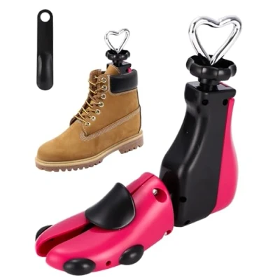Afbeelding van Yulado 4 weg schoenspanner voor dames en heren, van kunststof metaal, met schoenlepel., Roze