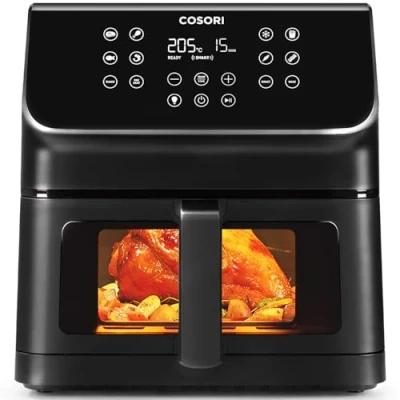 Afbeelding van COSORI Luchtfriteuse 6,2 liter met venster, Air Fryer 12 functies (panning en braden), One Touch Display, instelbare tijd temperatuur 75 205 C, 30 recepten pacheés 50 online, 1700 W