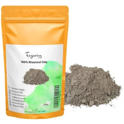 Afbeelding van 100 g Rhassoul poeder zuiverende klei masker en verzorging voor gezicht, haar huid herkomst: Marokko 100% natuurlijk, zuiver, hypoallergeen zonder additieven TazarinLtd