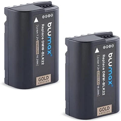 Afbeelding van Blumax Gold accu, 2 stuks, vervangt DMW BLK22 BLK22E, 2250 mAh, 7,2 V, 16,2 Wh, compatibel met Panasonic DC, S5, S5K, G9, GH5, II, GH5S, GH6, stuks