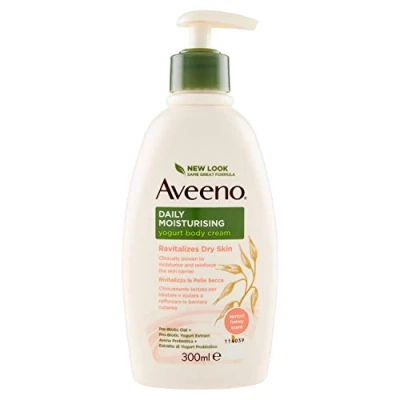 Afbeelding van Aveeno Daily Mosturising Hydraterende lichaamscrème met yoghurt, honing en abrikoos, vochtinbrengende crème voor het lichaam, droge huid havermout Griekse 300 ml