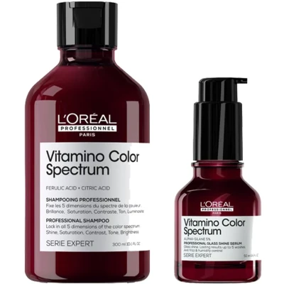 Afbeelding van L&#039;Oréal Vitamino Color Spectrum Shampoo 300ml + Glass Shine Serum 50ml bundel/set/pakket