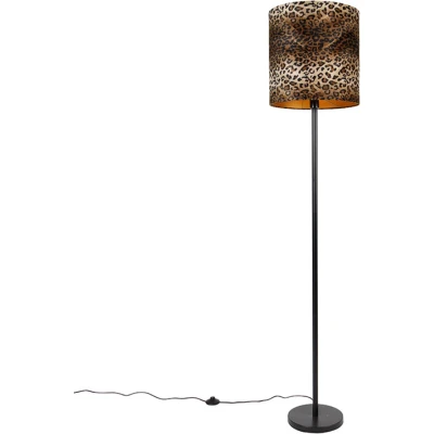 Afbeelding van QAZQA Vloerlamp zwart kap luipaard dessin 40 cm Simplo