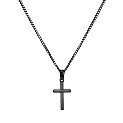 Afbeelding van murtoo Halsketting met kruis voor heren en jongens, 3D gravure, Roestvrij staal, zilver, zwart goud, religieuze halsketting, cadeau hem, 50,8 x 61 cm, staal