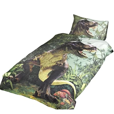 Afbeelding van T Rex Dinosaurus dekbedovertrek eenpersoons met 1 kussensloop Dino dekbed geschikt voor 140 x 200 cm.