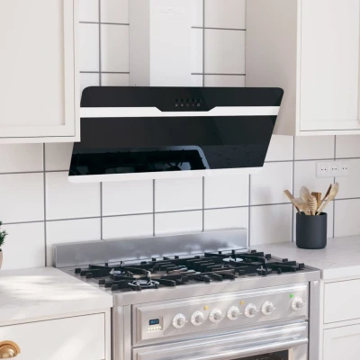 Afbeelding van Wandafzuigkap 90 cm staal en gehard glas zwart