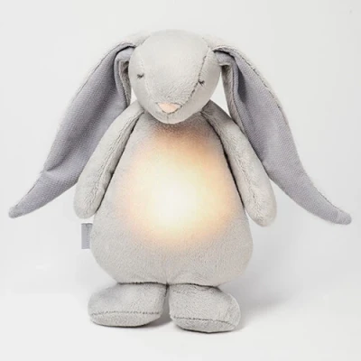 Afbeelding van Moonie knuffelkonijn met nachtlamp en geluid silver 28 cm