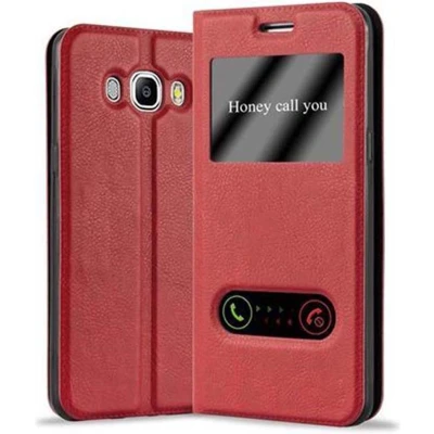 Afbeelding van Cadorabo Hoesje geschikt voor Samsung Galaxy J7 2016 in SAFRAN ROOD Beschermhoes met magnetische sluiting, standfunctie en 2 kijkvensters Book Case Cover Etui