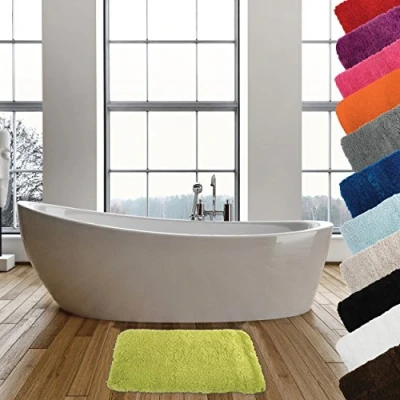 Afbeelding van MSV Badkamerkleedje/badmat tapijt voor de vloer appelgroen 50 x 70 cm Microfibre langharig