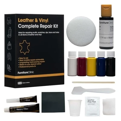 Afbeelding van Furniture Clinic Leerreparatie en lakset Complete set Voor krassen, schrammen, scheuren, verkleuringen leren stoelen, banken, kleding, schoenen tassen (donkerbruin)