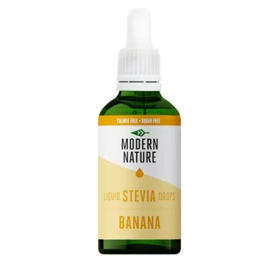 Afbeelding van Modern Nature Vloeibare Stevia bananensmaak zero calorieën en suikervrij smaak druppels voor water, thee, eiwit, yoghurt Keto Drops zoetstof, gezond alternatief, 100 ml