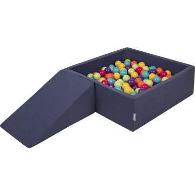 Afbeelding van KiddyMoon schuimspeelplaats met ronde ballenbak (100 ballen) ballenbakken voor baby&#039;s speelbad hindernisbanen, made in the eu, donkerblauw:lichtgroen/geel/turquoise/oranje/roze/violet
