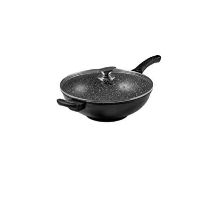 Afbeelding van Pradel Excellence 52885M Wok 32 cm &quot;steenvorm&quot; met glazen deksel, alle warmtebronnen inclusief inductie