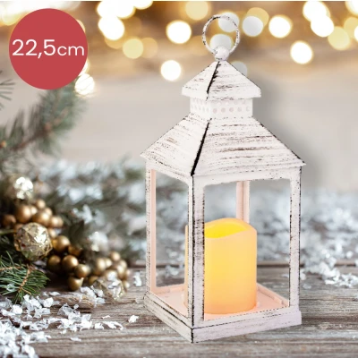 Afbeelding van Witte kunststof lantaarn met LED kaars op batterij 11 x 22,5 cm