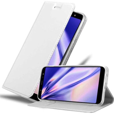 Afbeelding van Cadorabo Hoesje geschikt voor Samsung Galaxy A6 PLUS 2018 in CLASSY ZILVER Beschermhoes met magnetische sluiting, standfunctie en kaartvakje Book Case Cover Etui