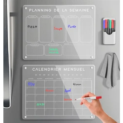 Afbeelding van SKYCROO ® magnetische koelkastkalender, transparant, 2 stuks + accessoires weekplanner maandelijkse weekplanner, magneetbord, familieorganizer, uitwisbaar