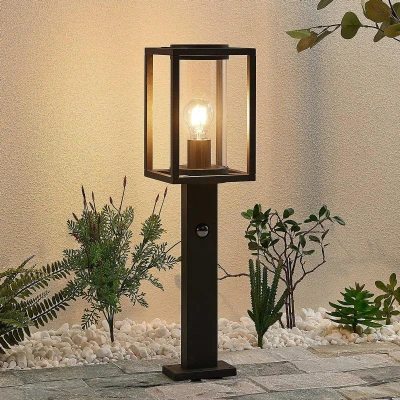 Afbeelding van Lucande Padverlichting, zuillampen 1licht aluminium, glas H: 60 cm E27 grafietgrijs (RAL 840 M)