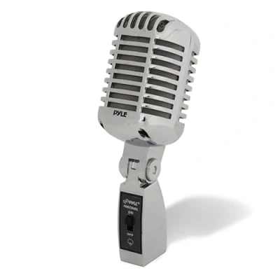 Afbeelding van Pyle Microfoon in Vintage Retro Stijl Karaokemicrofoon met XLR kabel Compatibel Universele Statieven Live Optredens Studio opnamen Zilver